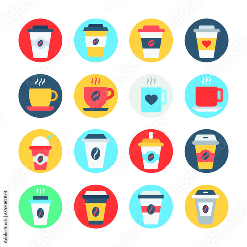 
Circular Color Coffee Vector Icons Set 
