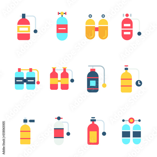 
Scuba Tanks Color Vector Icons Set 
