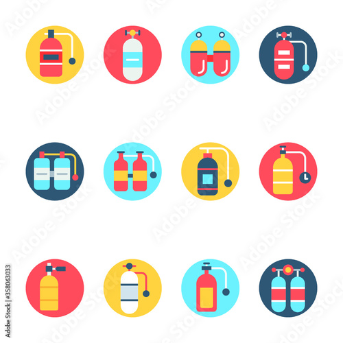 
Scuba Tanks Circular Color Vector Icons Set 
