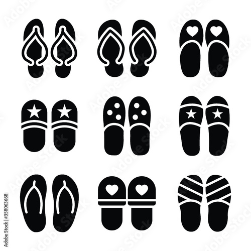 Flops and Slippers Glyphs Vector Icons Set 