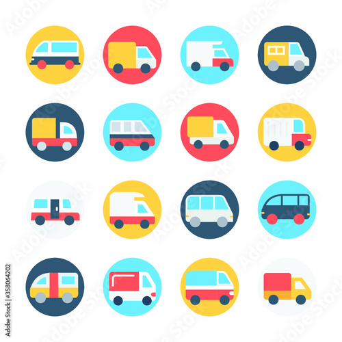 Transport Circular Color Vector Icons Set 