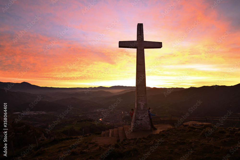 The cross on the mountain Ustore in the province of Gipuzkoa, Basque Country, Spain, Tolosa. The cross on the mountain Ustore in the province of Gipuzkoa, Basque Country, Spain, Tolosa.