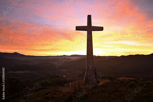 The cross on the mountain Ustore in the province of Gipuzkoa, Basque Country, Spain, Tolosa.