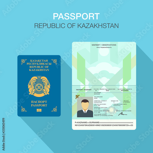 Passport of the Republic of Kazakhstan. Flat vector illustration.