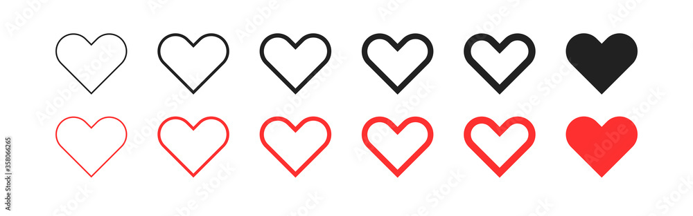 Heart collection flat isolated icon on white background, vector