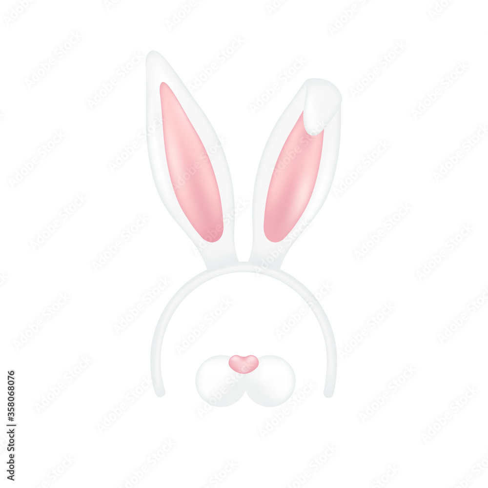 Fototapeta premium Easter mask with rabbit ears isolated on white background, illustration.