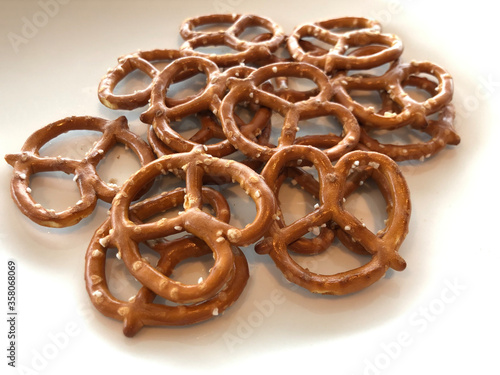 The pretzel snack on white background
