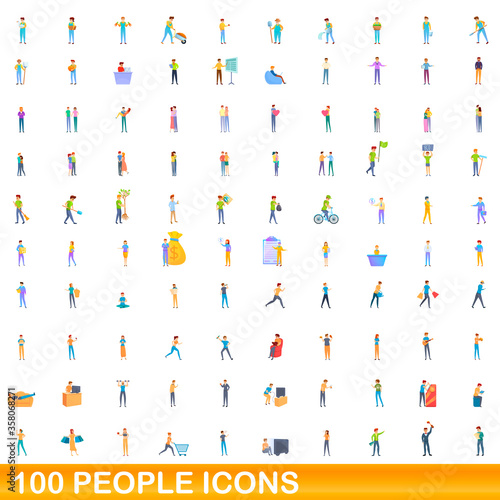 100 people icons set. Cartoon illustration of 100 people icons vector set isolated on white background