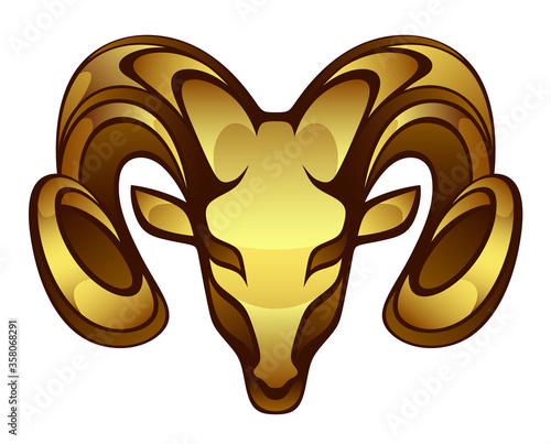 Golden ram head on a white background
