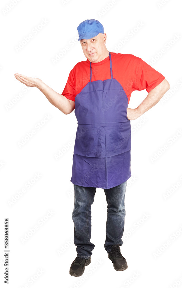 Man worker job is holding something on hand gesture Man worker job is holding something on hand gesture