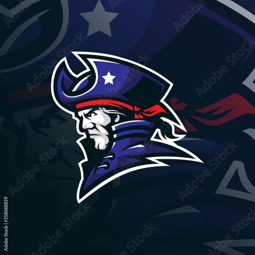 patriot mascot logo design vector with modern illustration concept style for badge, emblem and t shirt printing. patriot head illustration.