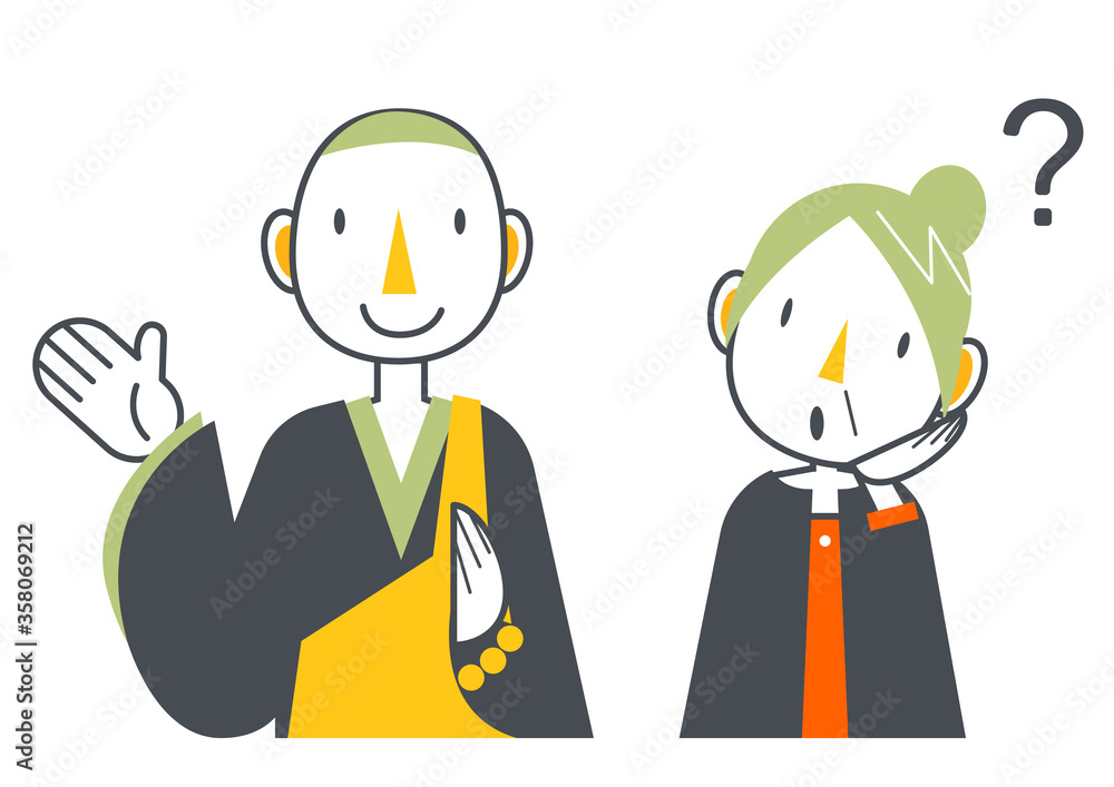 Naklejka premium お坊さんとシニア女性のセット