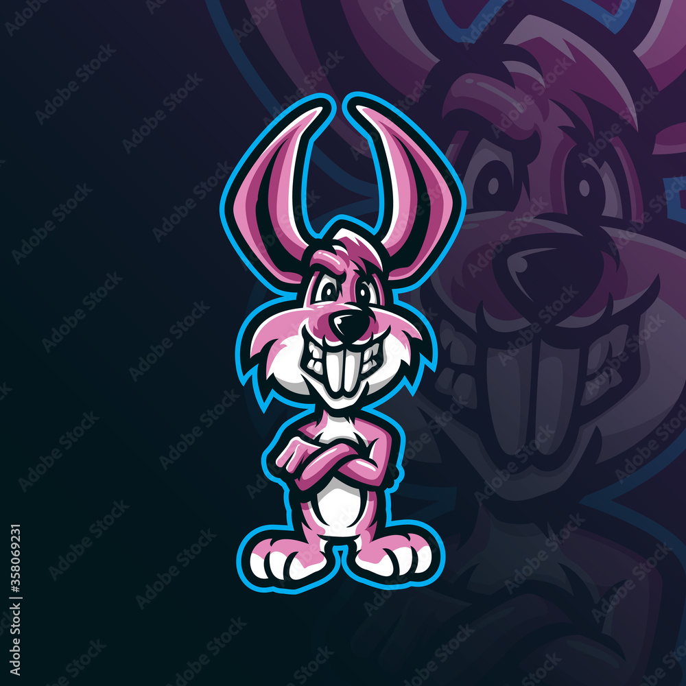 rabbit mascot logo design vector with modern illustration concept style for badge, emblem and t shirt printing. smart rabbit illustration.
