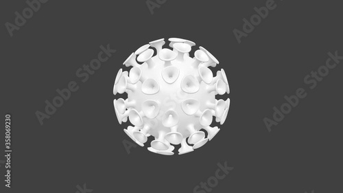 Coronavirus on gray color background. Abstract 3D rendering. Coronavirus disease 2019.
Covid 19. Sars-CoV-2.