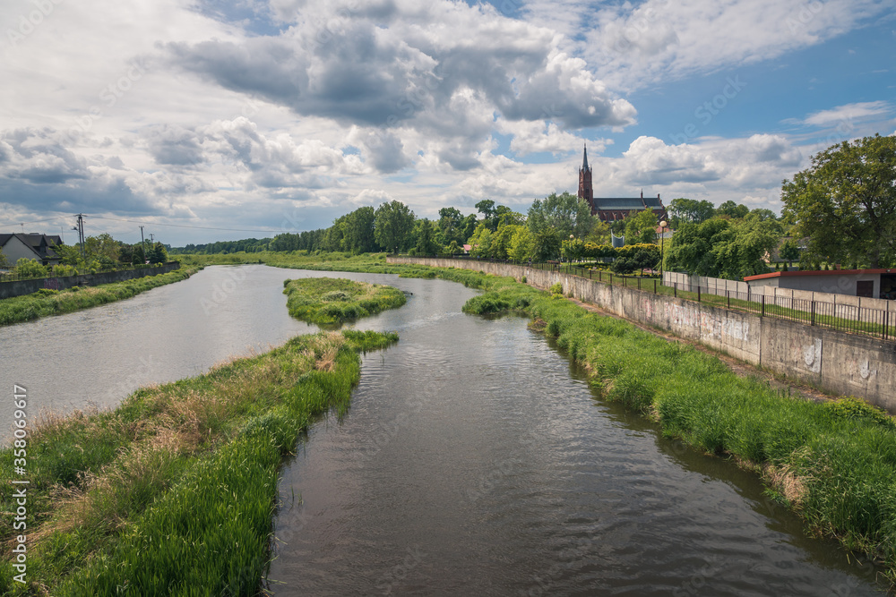 Church of Saint Florian and Pilica river in Sulejow, Lodzkie, Poland