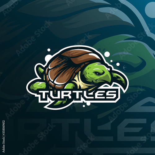 turtle mascot logo design vector with modern illustration concept style for badge, emblem and t shirt printing. sea turtle illustration.