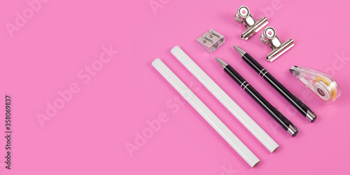 Stationery supplies consisting of pen calculator paper clips and pencil