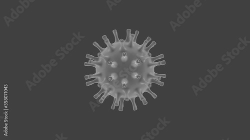 Coronavirus on gray color background. Abstract 3D rendering. Coronavirus disease 2019.
Covid 19. Sars-CoV-2.
