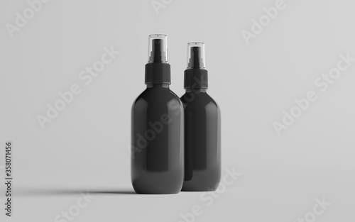 200ml Black Plastic Spray Bottle Mockup - Two Bottles. 3D Illustration photo