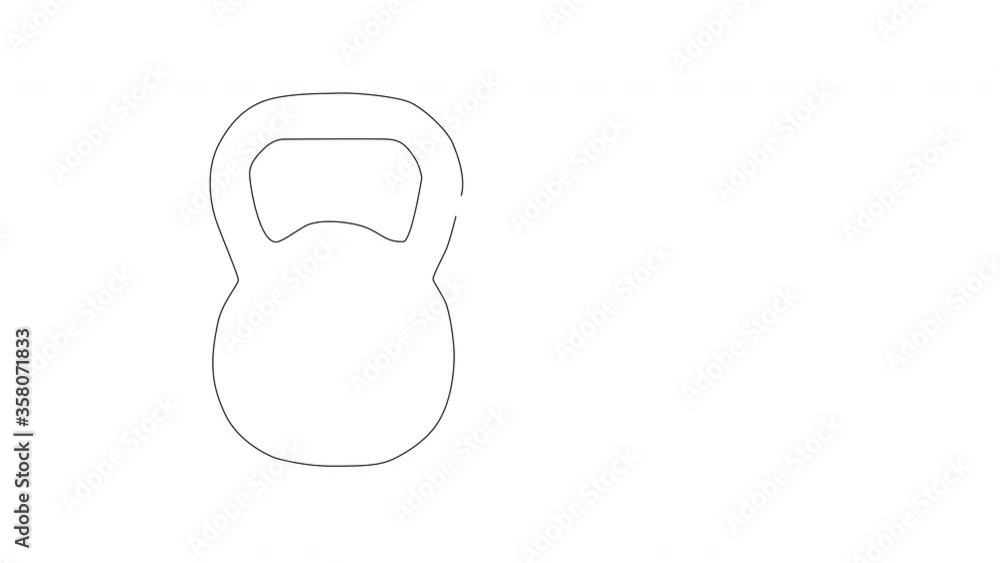 Self drawing animation of heavy black kettlebell. Copy space. White background. Self drawing animation of heavy black kettlebell. Copy space. White background.