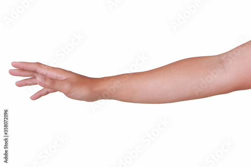 Male asian hand gestures isolated over the white background. 