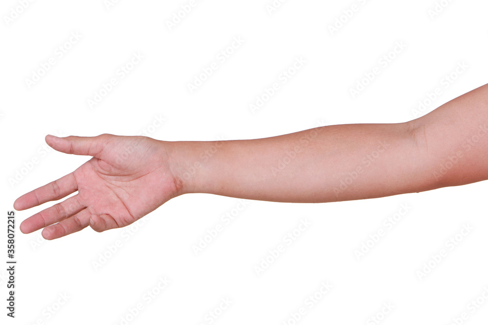 Male asian hand gestures isolated over the white background. 