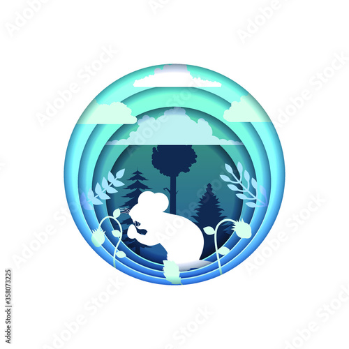 Blue Abstract Paper Cut Design Elements Vector Background Mouse Fauna