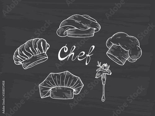 Set of Hand drawn Chef Hats and Caps in different shapes