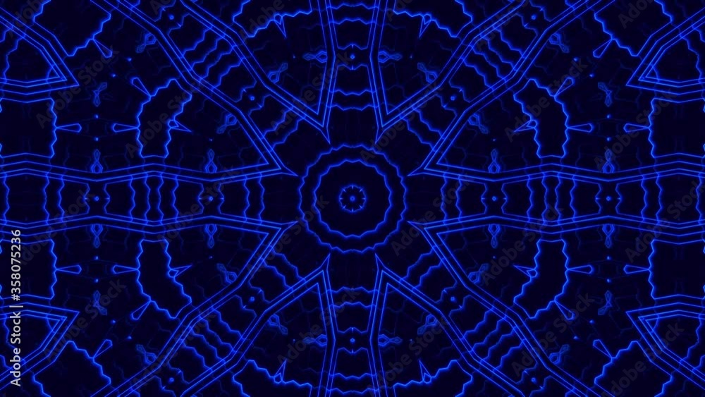 Geometric kaleidoscope loop animation of blue lines on dark background Geometric kaleidoscope loop animation of blue lines on dark background
