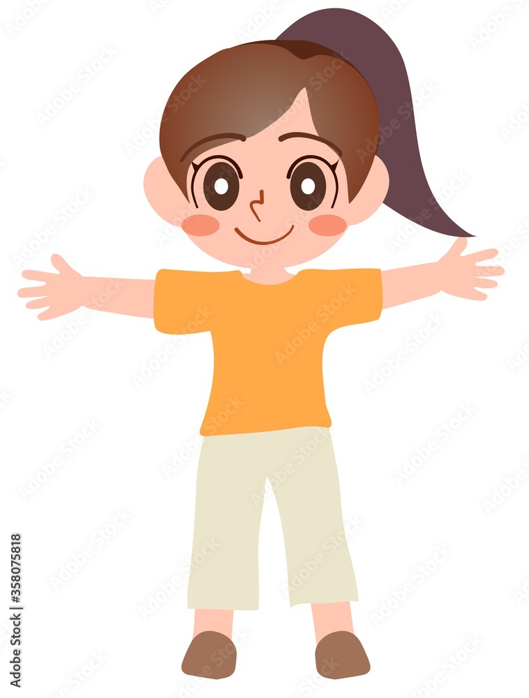 両手を広げて距離をとる子供、ソーシャルディスタンス 両手を広げて距離をとる子供、ソーシャルディスタンス