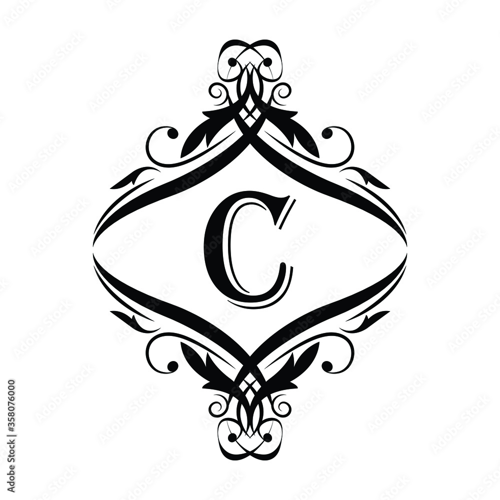 letter C flower ornament. Vector logo. Monogram alphabet