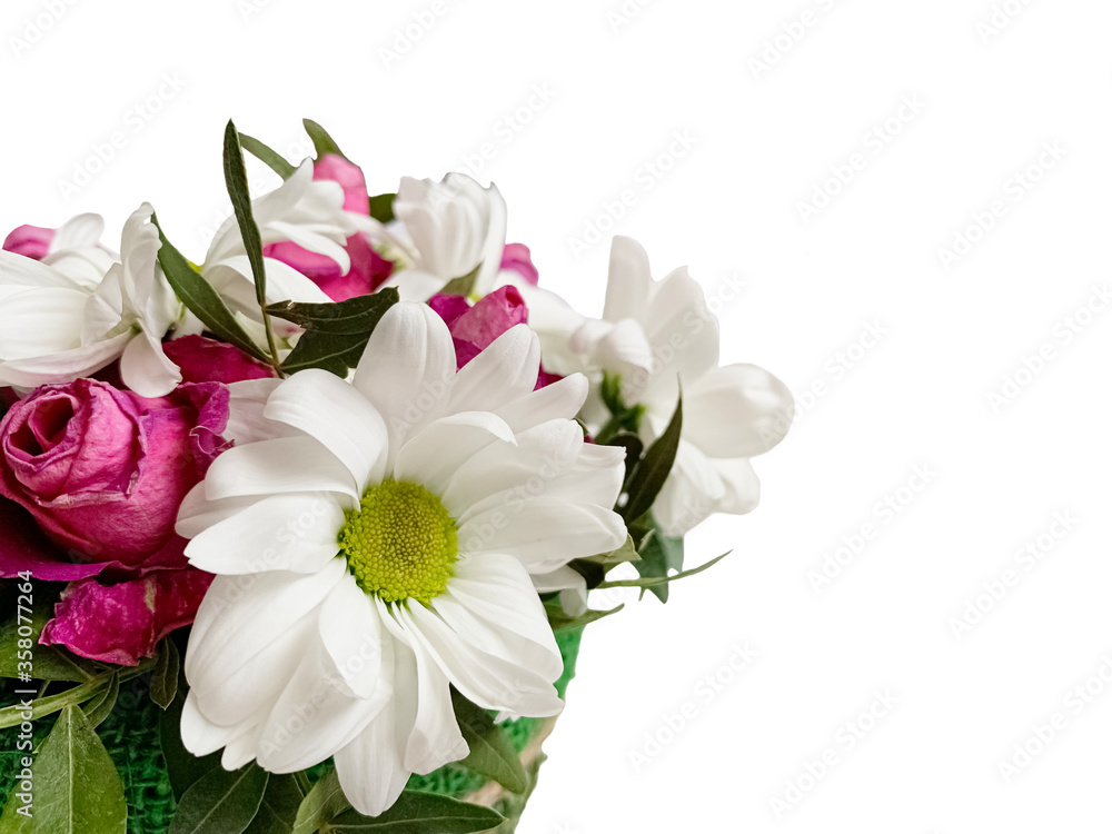 Bouquet of lushly colourful flowers on a white background. Blooming white flower Bouquet of lushly colourful flowers on a white background. Blooming white flower