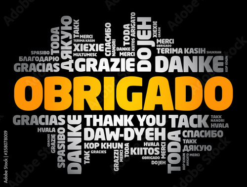 Obrigado (Thank You in Portuguese) Word Cloud in different languages