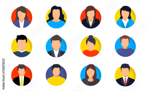 Set of People avatar faces. Avatar Profile Man and Woman. Different human face icons for video game, Internet forum, account. User picture, face icons, picture to represent online user in social net