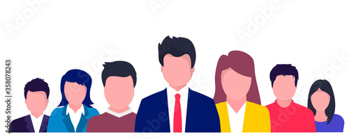 Business people with speech bubbles talking. Communication concept, relating to feedback, reviews and discussion. People with thoughts, Chatting.