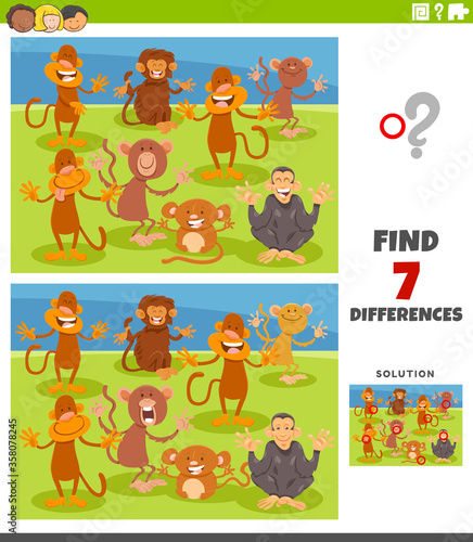 Fototapeta Naklejka Na Ścianę i Meble -  differences educational task with cartoon monkeys