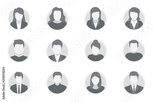  Set of People avatar faces. Avatar Profile Man and Woman. Different human face icons for video game, Internet forum, account. User picture, face icons, picture to represent online user in social net