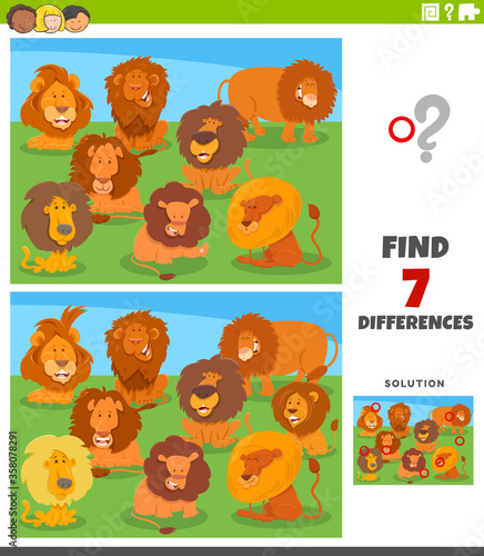 differences educational task with cartoon lions