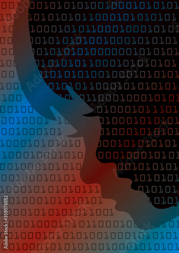 


Sad childs and binary codes, colorful background.
Two Child stylized head silhouettes with binary codes. Concept for internet and social networks addiction. Vector available.