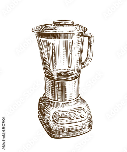 Hand-drawn retro Blender. Sketch retro kitchenware vector illustration