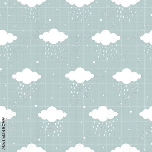 Seamless pattern of the sky and white cloud with rainwater and a square grid as wallpaper