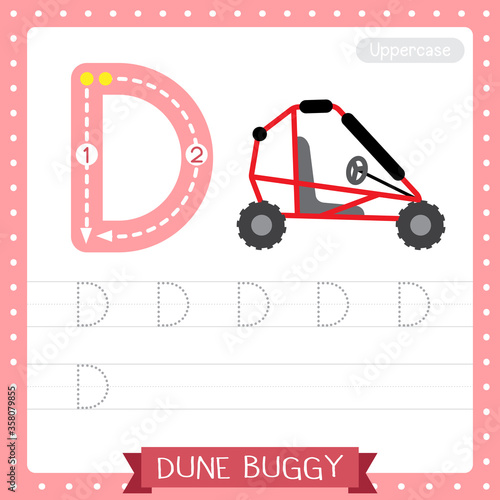 Letter D uppercase tracing practice worksheet. Dune Buggy