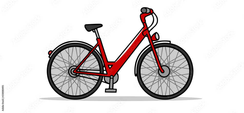 Modernes rotes E-Bike oder Pedelec als Cartoon Modernes rotes E-Bike oder Pedelec als Cartoon