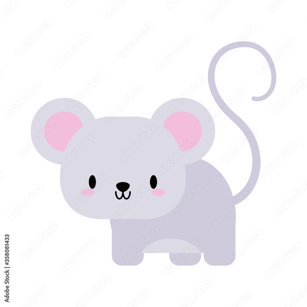 cute mouse kawaii, flat style icon