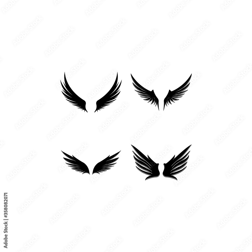 Obraz premium Wings black icons vector set. Modern minimalistic design.
