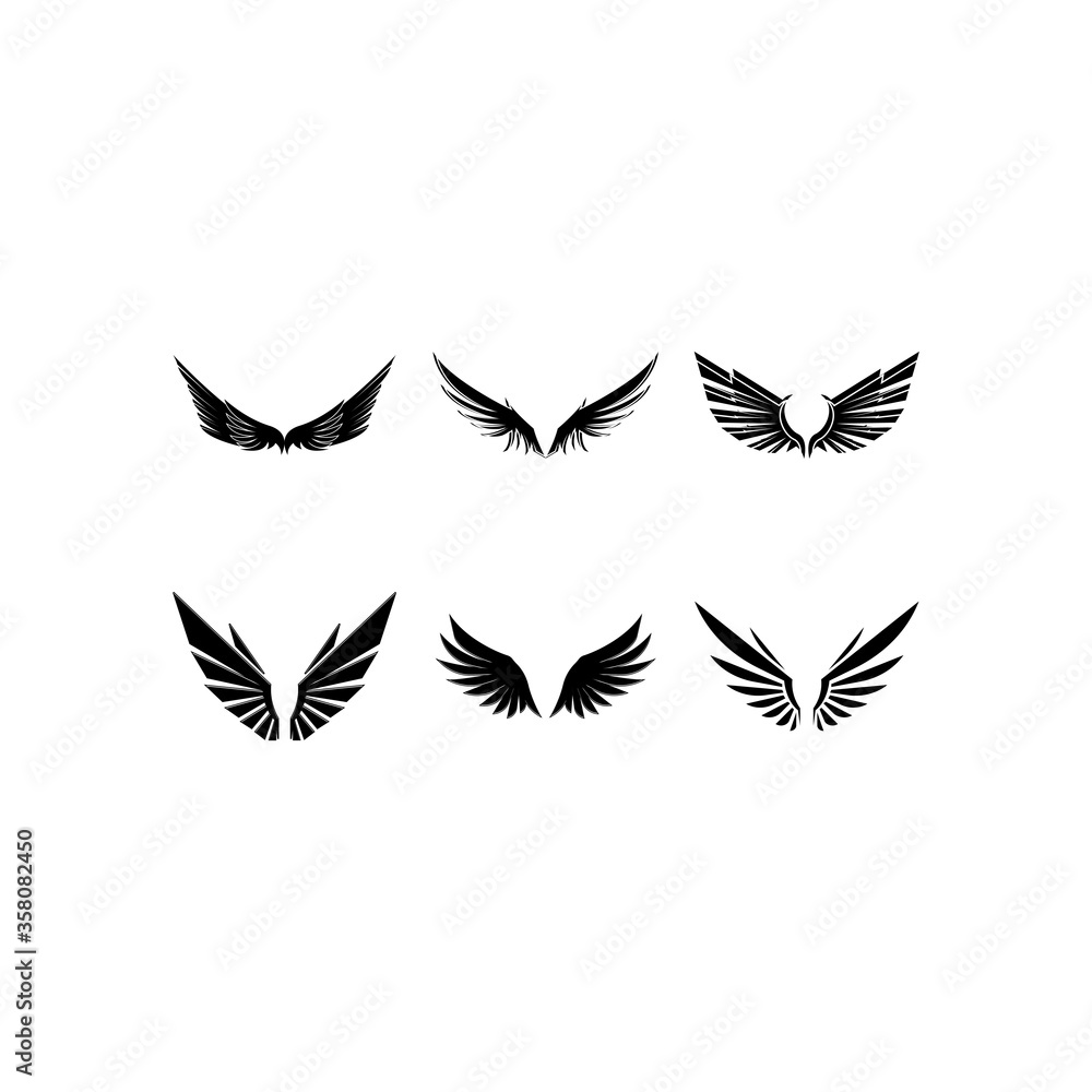 Fototapeta premium Wings black icons vector set. Modern minimalistic design.