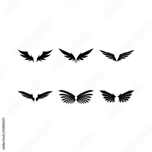 Wings black icons vector set. Modern minimalistic design.