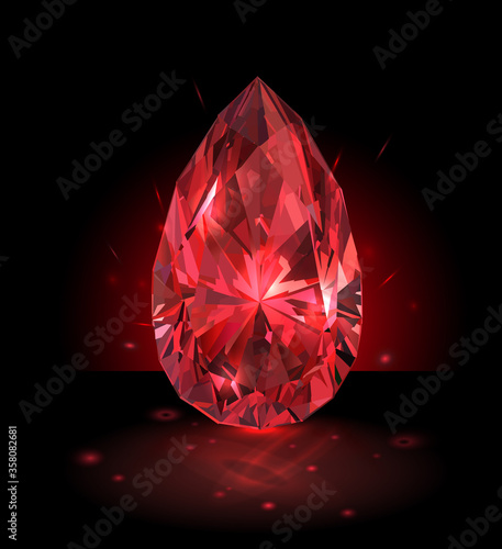 Beautiful red gem on a black background. Vector illustration.