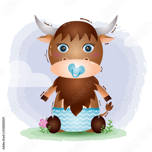 cute yak baby boy in the children's style. cute cartoon yak baby boy vector illustration