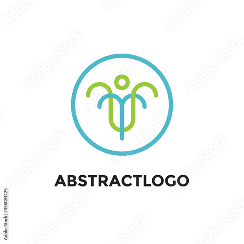 blue and green Abstract water jets fountain logo. linear vector Fountain monogram template
